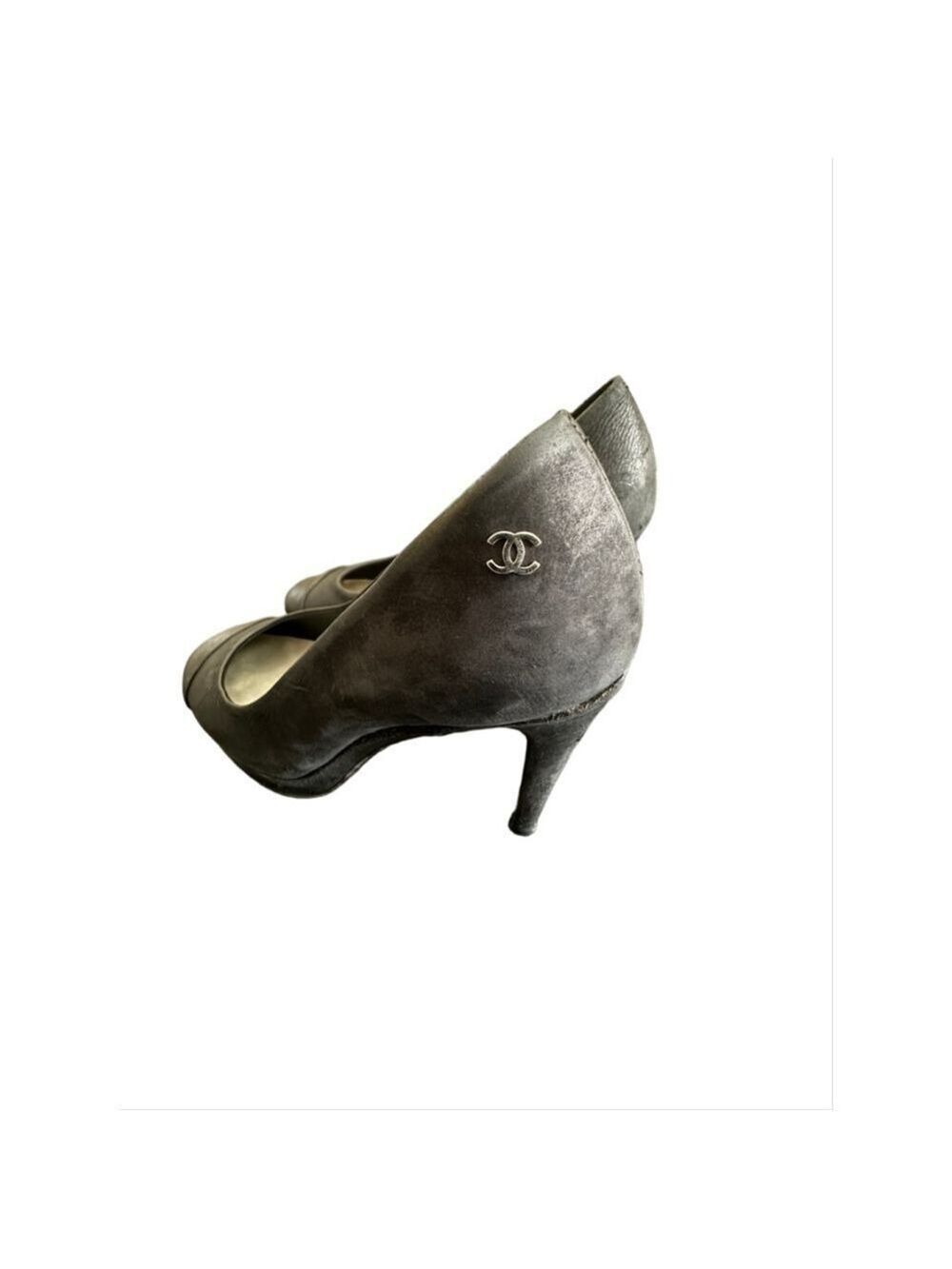 Chanel Black Nubuck Leather Cap Toe Pumps 37C - Picture 6 of 15